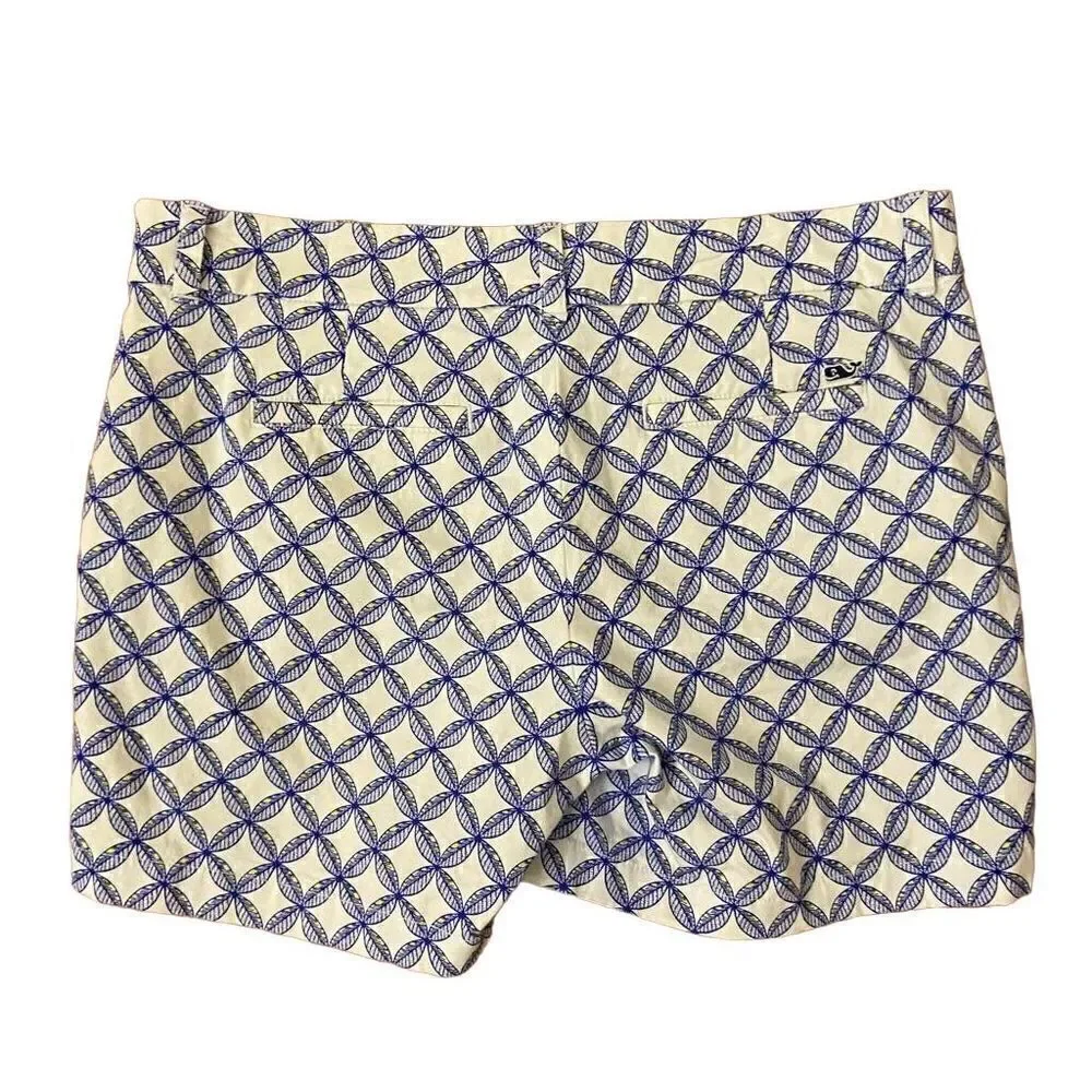 Vineyard Vines White Blue Floral Lattice Print Shorts Size 10